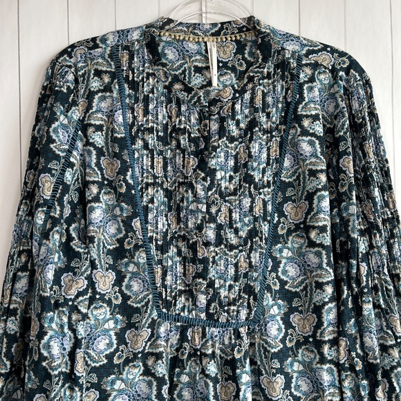 By Anthropologie size XL henley peasant blouse blue cotton long sleeve boho - Picture 3 of 15